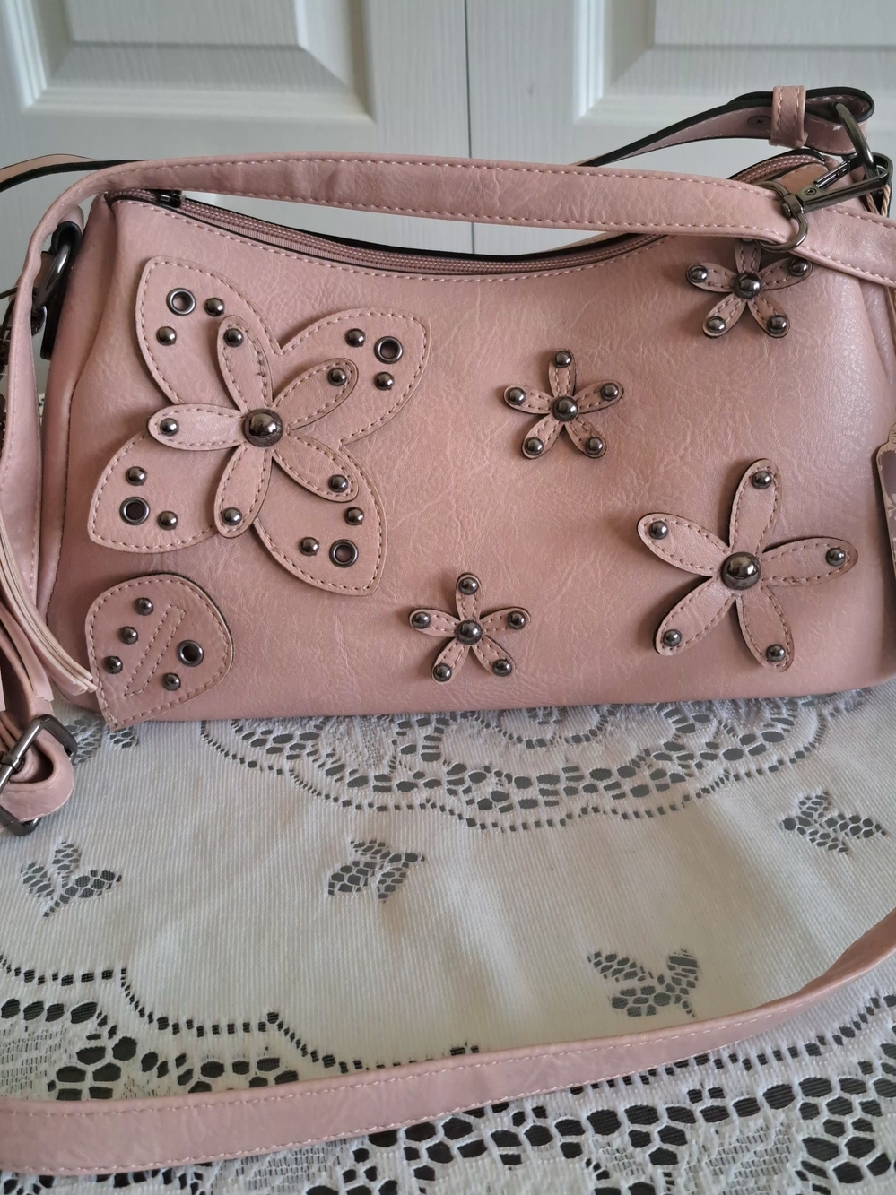 Blush Floral Studded Crossbody Bag - Picture 6 of 7